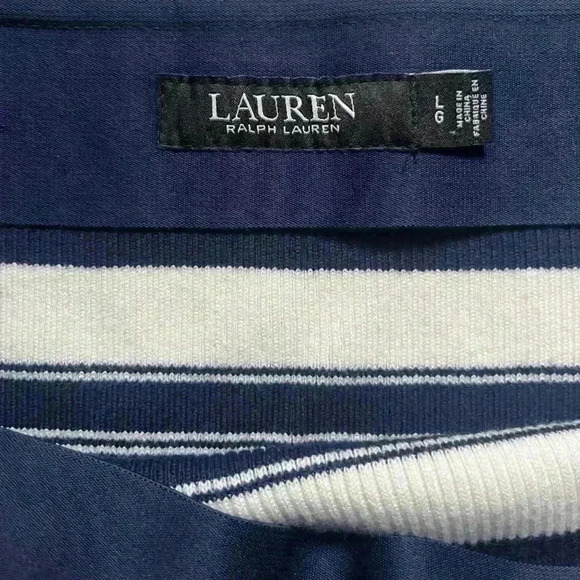 Lauren Ralph Lauren Blue Cream Striped Pencil Skirt Stretch Size L Career Work - Picture 3 of 7